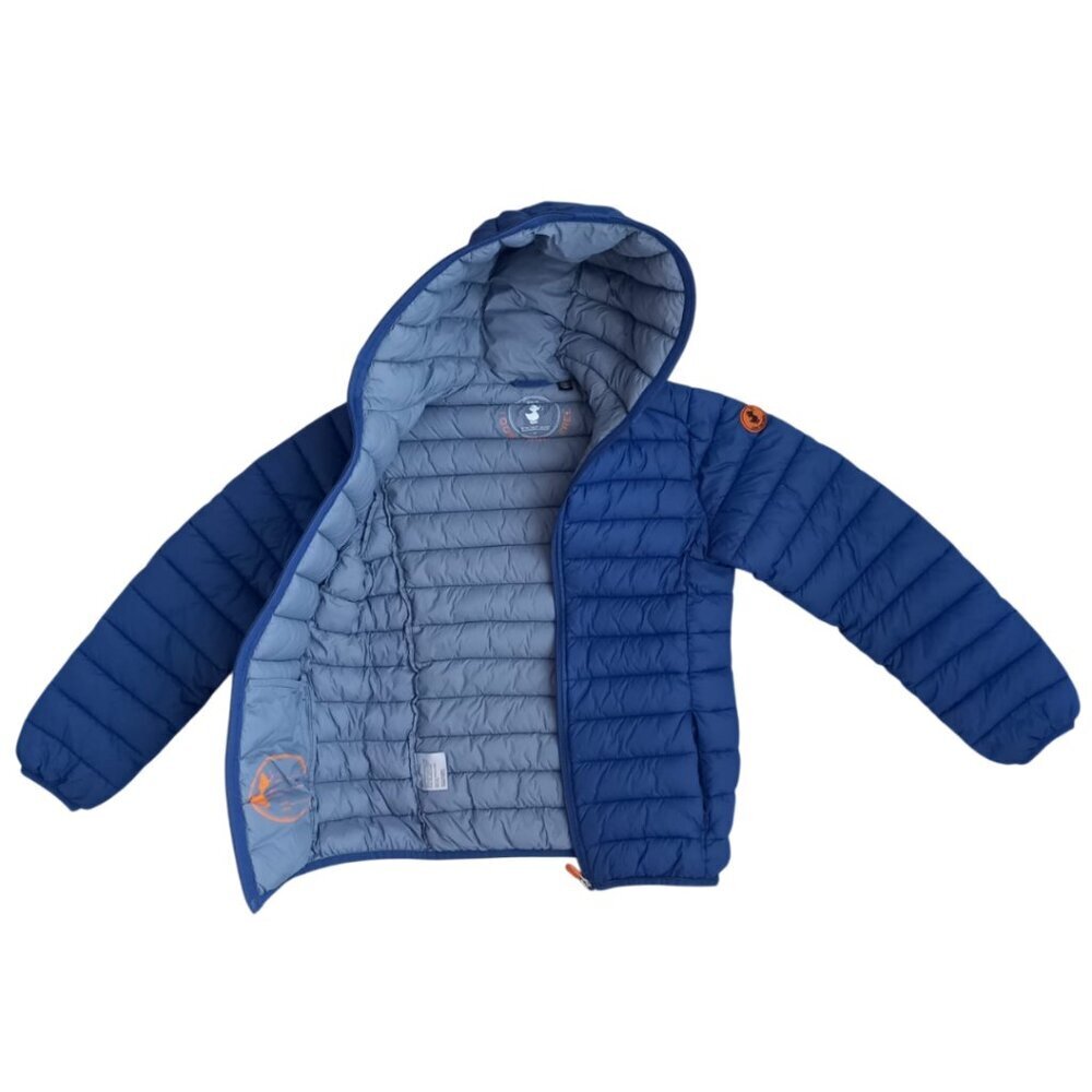Save The Duck Kids Dony Blue Puffer Jacket Size 12 Animal Free Hooded Coat - Picture 3 of 12